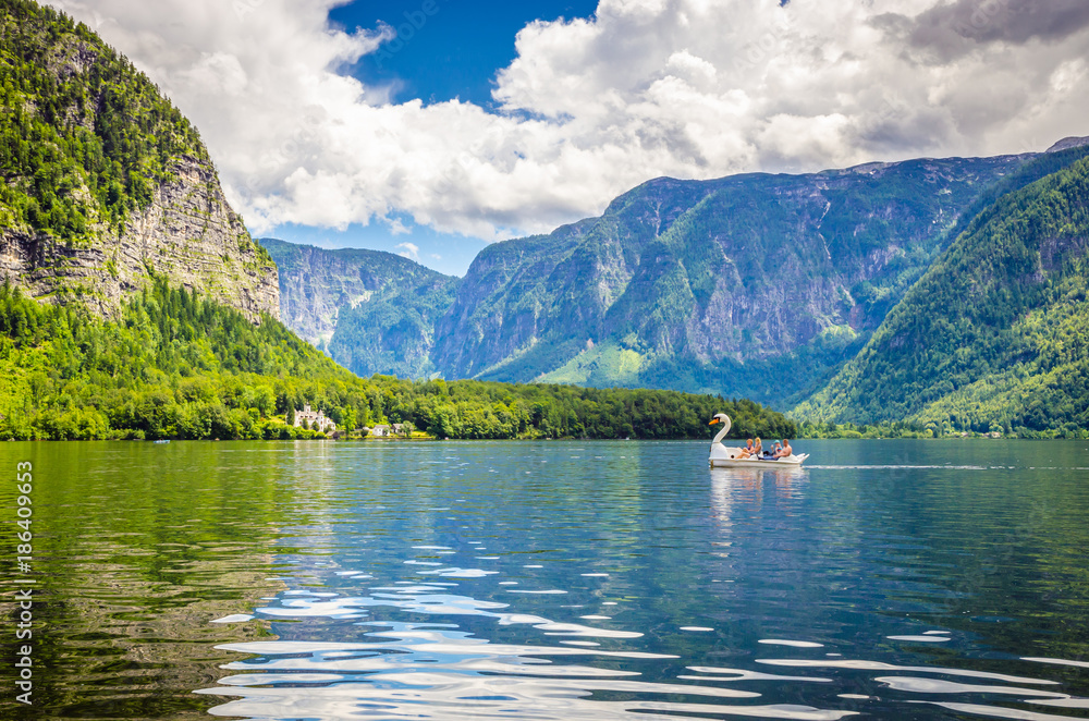 Fantastic landscape of Hallstatt lake, Austrian Alps,  Salzkammergut, Austria, Europe