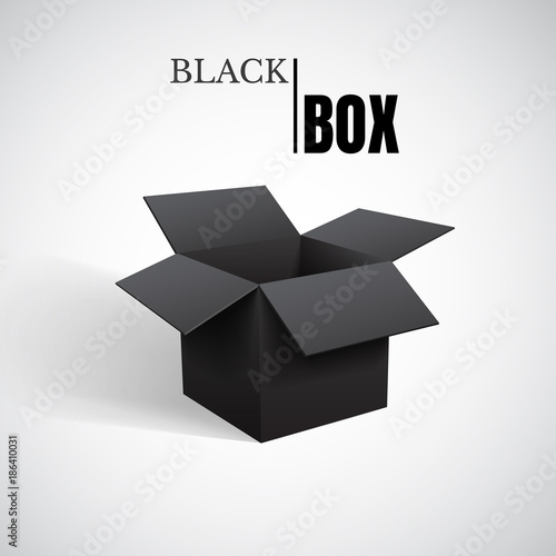 Open box, black cardboard, vector container