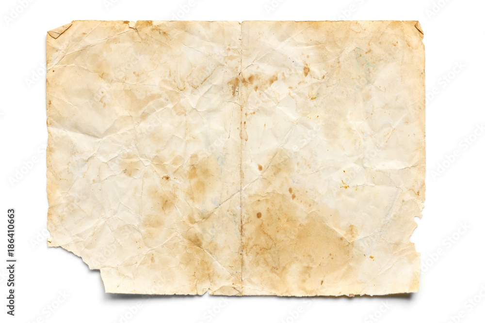Old Stained and Torn Paper isolated on White