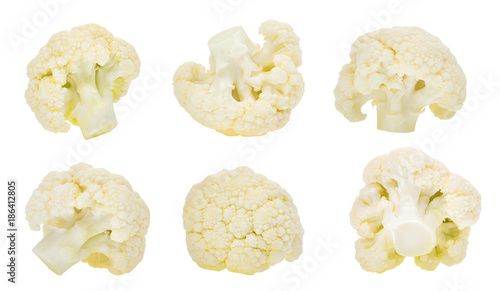 set of cauliflower vegetable isolated on white background