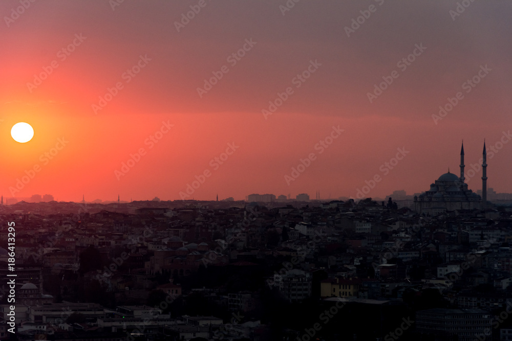 istanbul cityscape at sunset