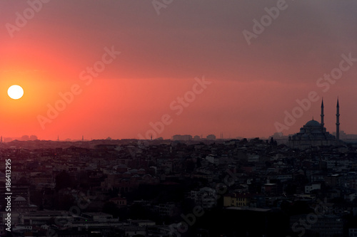 istanbul cityscape at sunset © MuamerO