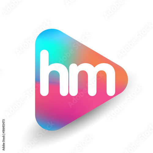 Letter HM logo in triangle shape and colorful background, letter combination logo design for business and company identity.