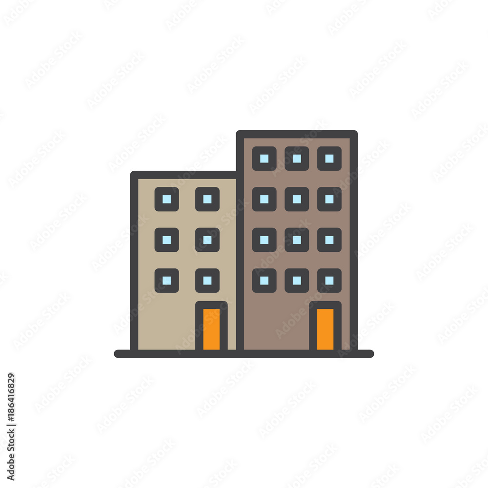 Office building filled outline icon, line vector sign, linear colorful pictogram isolated on white. Business center symbol, logo illustration. Pixel perfect vector graphics Office building filled outline icon, line vector sign, linear colorful pictogram isolated on white. Business center symbol, logo illustration. Pixel perfect vector graphics