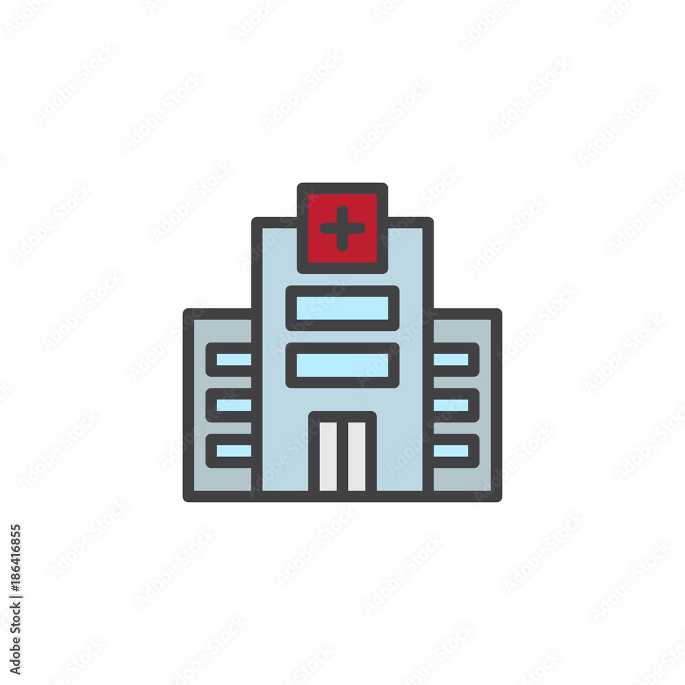 Hospital building filled outline icon, line vector sign, linear colorful pictogram isolated on white. Medical clinic symbol, logo illustration. Pixel perfect vector graphics Hospital building filled outline icon, line vector sign, linear colorful pictogram isolated on white. Medical clinic symbol, logo illustration. Pixel perfect vector graphics