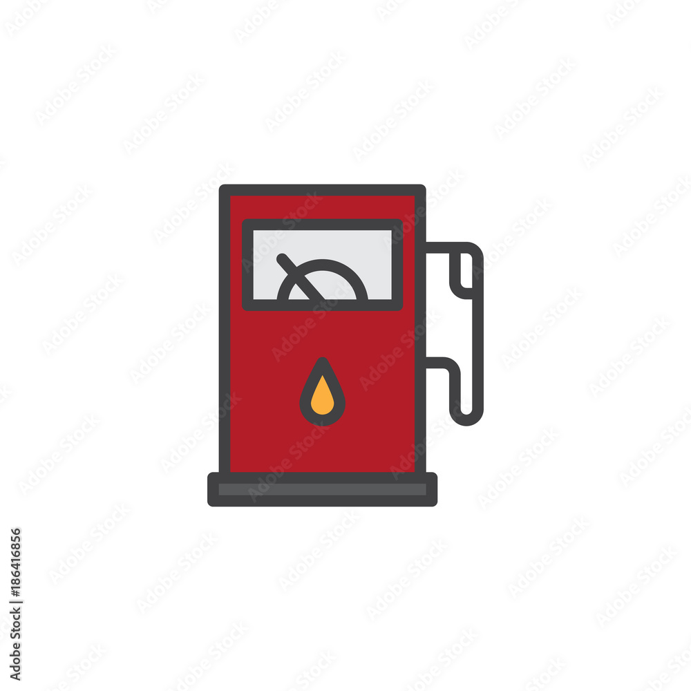 Gas station filled outline icon, line vector sign, linear colorful pictogram isolated on white. Oil industry symbol, logo illustration. Pixel perfect vector graphics Gas station filled outline icon, line vector sign, linear colorful pictogram isolated on white. Oil industry symbol, logo illustration. Pixel perfect vector graphics