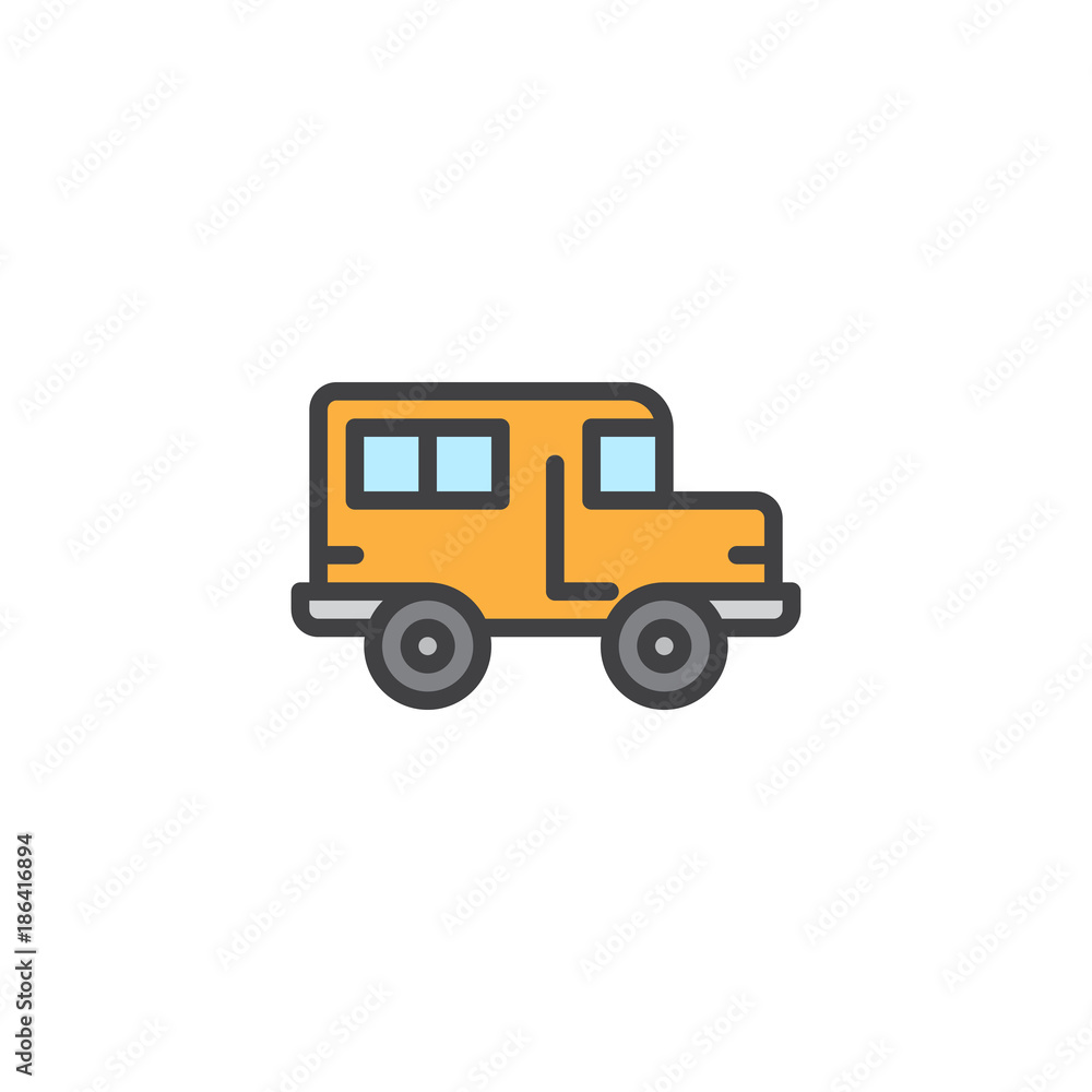 School bus filled outline icon, line vector sign, linear colorful pictogram isolated on white. Symbol, logo illustration. Pixel perfect vector graphics