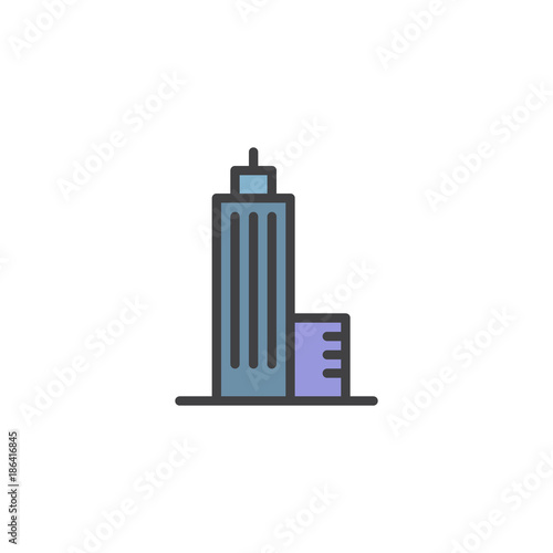 Skyscraper building construction filled outline icon, line vector sign, linear colorful pictogram isolated on white. Symbol, logo illustration. Pixel perfect vector graphics
