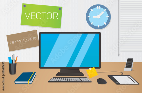 Vector computer for design, graphic tablet, smartphone and sketch book.