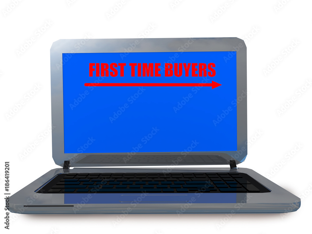 first time buyeres laptop screen text - 3d rendering first time buyeres laptop screen text - 3d rendering
