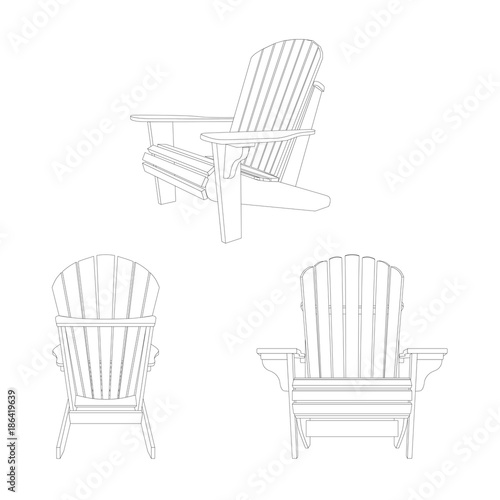 Wooden garden chair, adirondack style. Classic outdoor furniture.  Vector illustration on white background