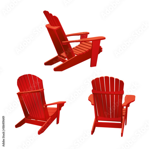 Wooden garden chair, adirondack style. Classic outdoor furniture.  Vector illustration on white background photo