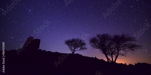 swirling star trail above the the Great Wall in Dushikou, Hebei, China