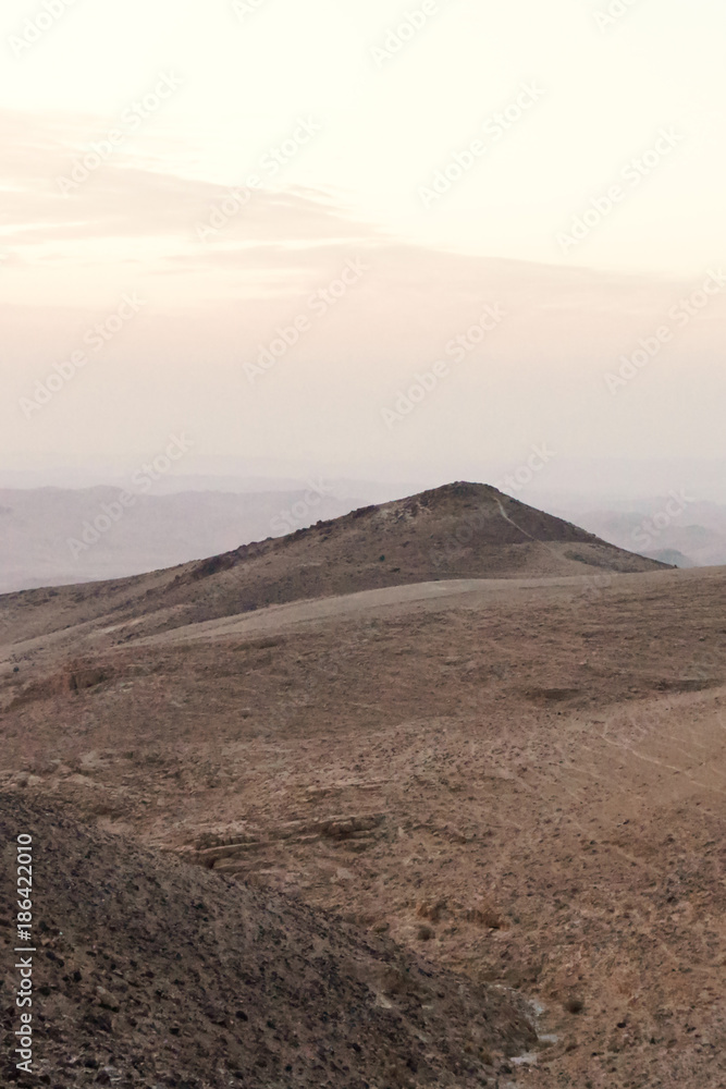 Vertical photo sunrise in negev desert in Israel