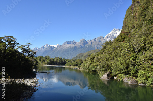 Scenic Views of Hollyford River, Hollyford Valley, South Island, New Zealand photo