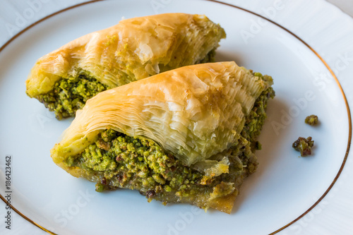 Turkish Dessert Sobiyet Baklava with Pistachio / Fistikli Baklava