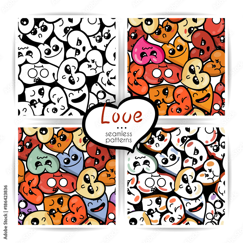 Fototapeta premium Seamless heart backgrounds with emoji to the Saint Valentine's day