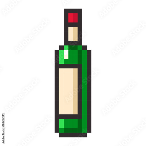 Bottle of wine pixel art cartoon retro game style