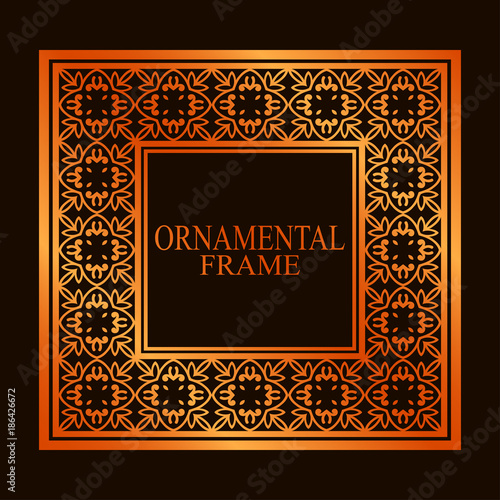 Retro ornamental golden frame. Flourished ornate border. Luxury elegant ornament. Vintage element. Template for design. Vector illustration