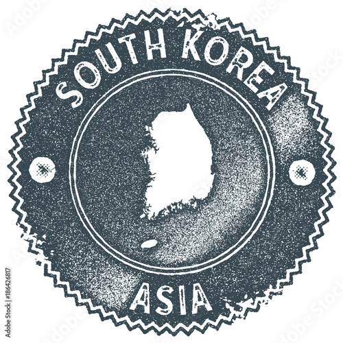 South Korea map vintage stamp. Retro style handmade label, badge or element for travel souvenirs. Dark blue rubber stamp with country map silhouette. Vector illustration.