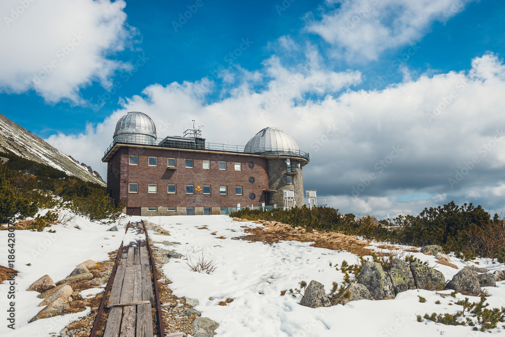 Astronomical observatory in Skalnate pleso in High Tatras mountains in winter, Slovakia