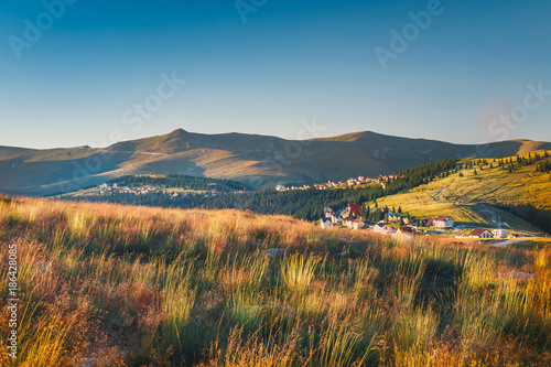 Beautiful sunset over Parang Mountains in Romania