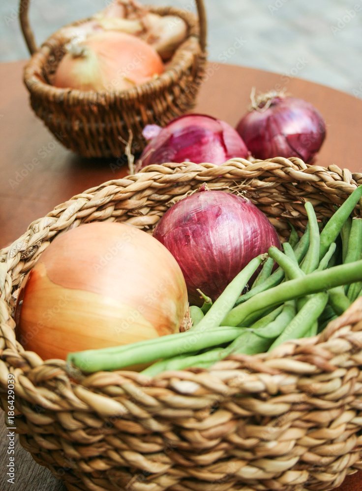 red onions and green beans