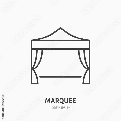 Marquee flat line icon. Folding tent, party equipment sign. Thin linear logo for trade show, event supplies.