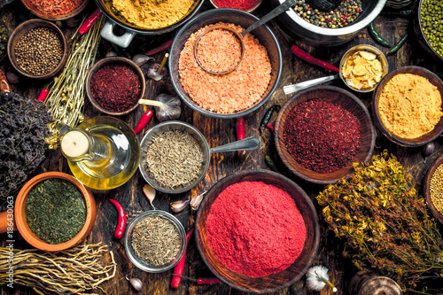 Various fragrant spices and herbs.