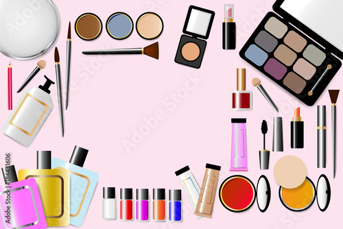 Cosmetic accessories are around a free place vector