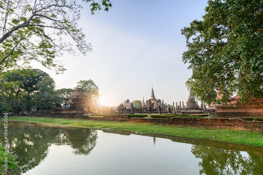Sukhothai historical park with sunrise. Sukhothai historical park with sunrise.