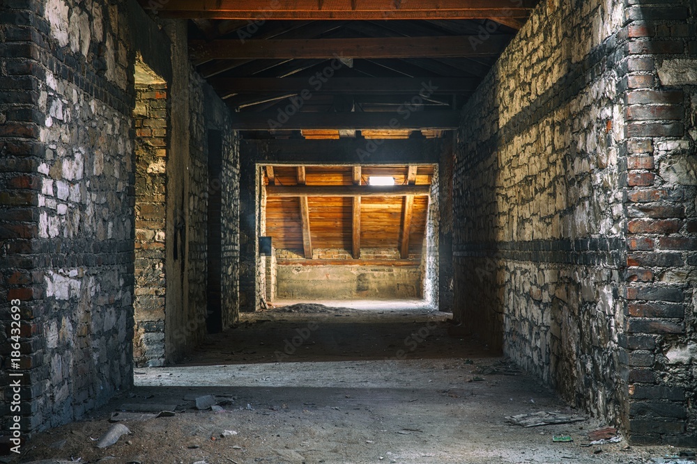 Creepy attic interior at abandoned building Creepy attic interior at abandoned building