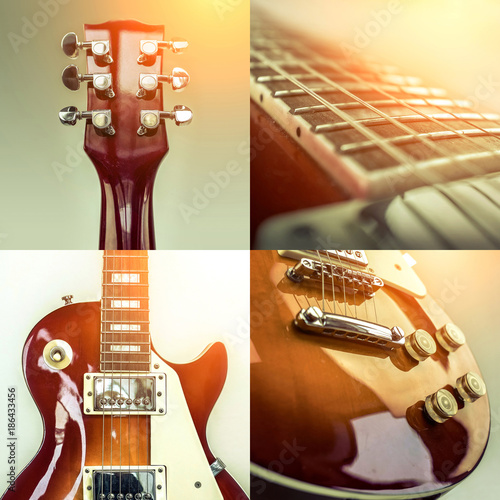 Rock guitar. Collage of close-up view parts of guitar, very popu photo