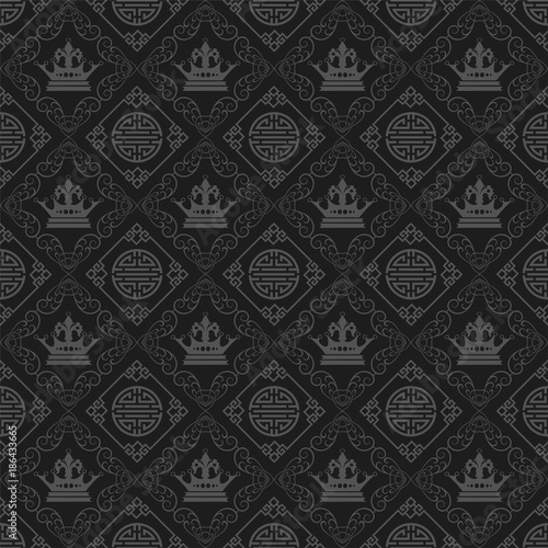 Dark background. Chinese and Japanese style. Seamless pattern. Vector art