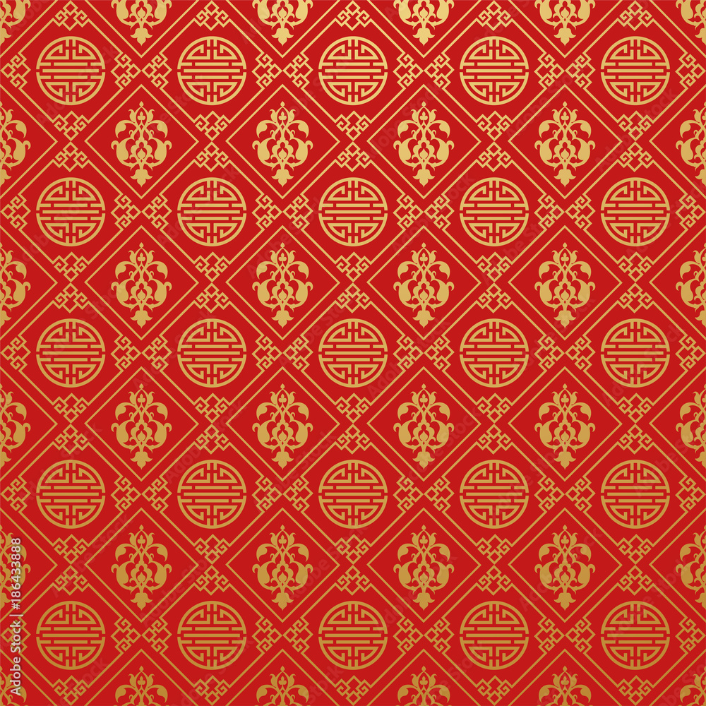 Asian Red Wallpaper. Chinese and Japanese style. Vector illustration Stock  Vector | Adobe Stock