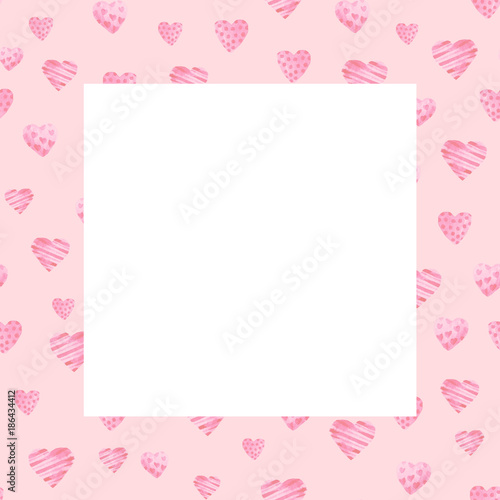 Wallpaper Mural Watercolor St Valentines Day frame. Romantic pink hearts. For card, design, print or background Torontodigital.ca