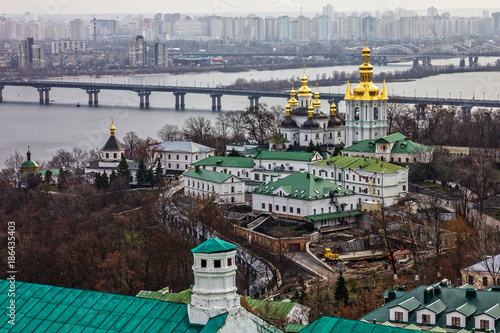 Kiev  Ukraine. Pechersk Lavra Monastery and river Dniepr panoramic city view