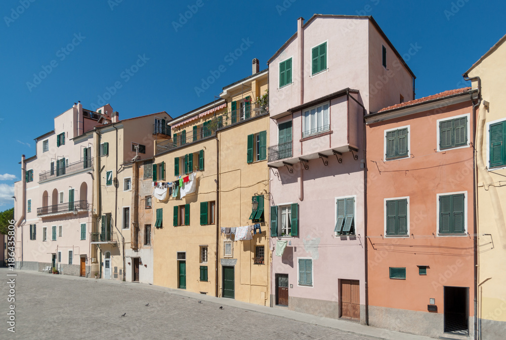 The old-fashioned colorful houses in Liguria region of Italy