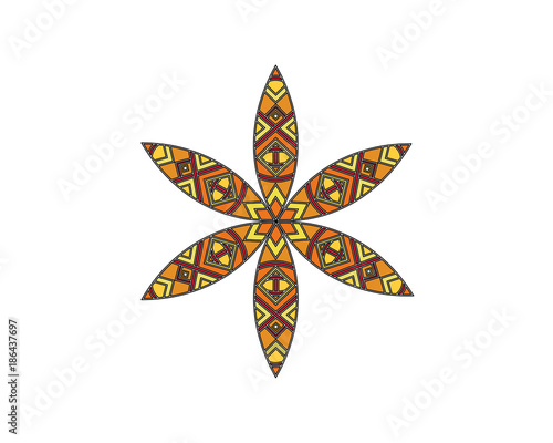 Tan and yellow abstract flower doodle, vector illustration.