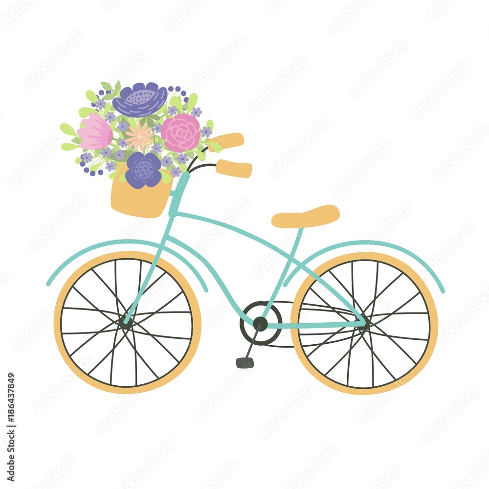Bicycle with a basket full of flowers