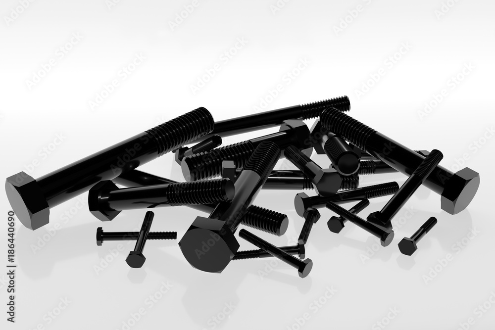 3d render of various metric bolts