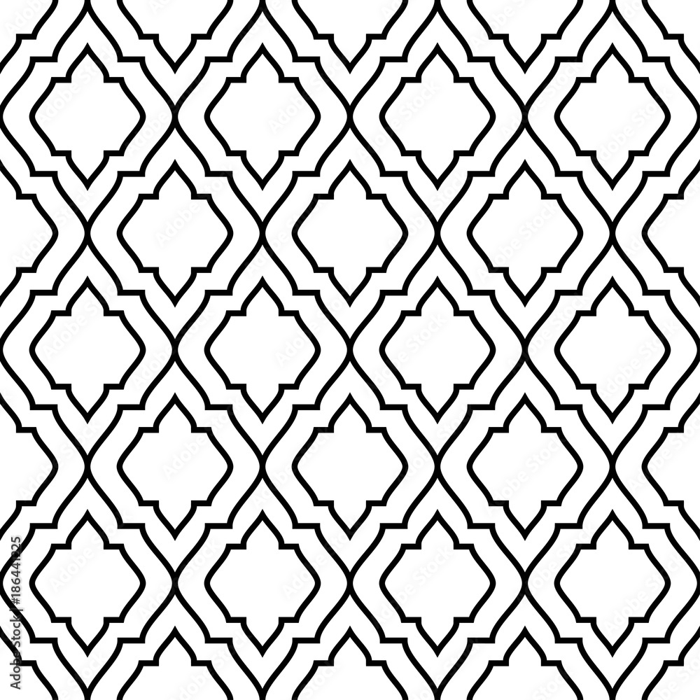 Vector seamless texture. Modern geometric background. Monochrome repeating pattern with figured tiles.