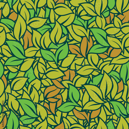 Vector Repeating Seamless Pattern of Green Leaf Nature
