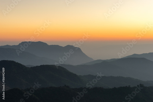 Lanscape nature beautiful sunrise on top of thailand mountain
