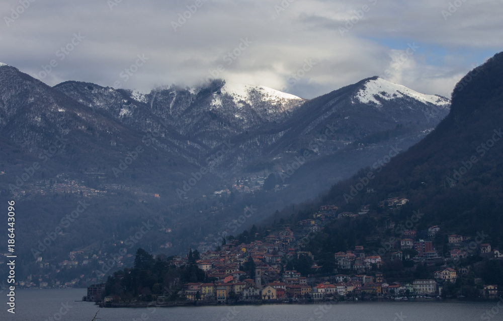 Picturesque Lake Como countries on a winter afternoon