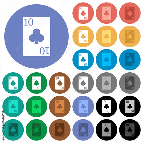 Ten of clubs card round flat multi colored icons