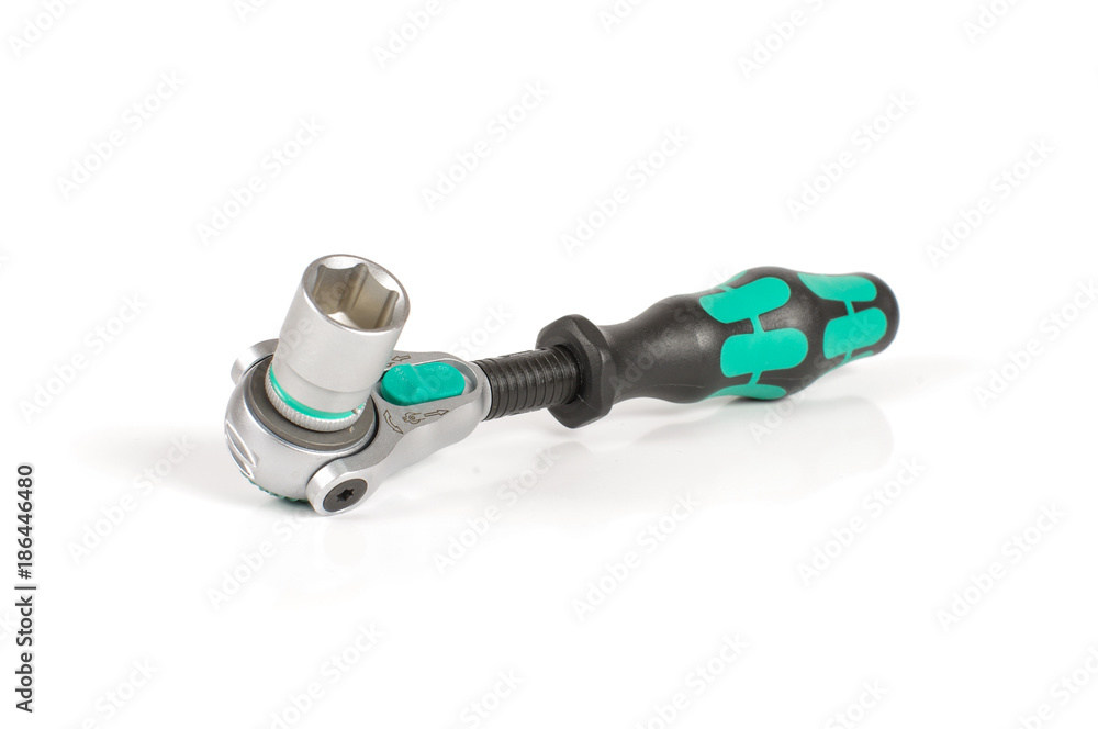 Socket wrench with ratchet isolated on the white background