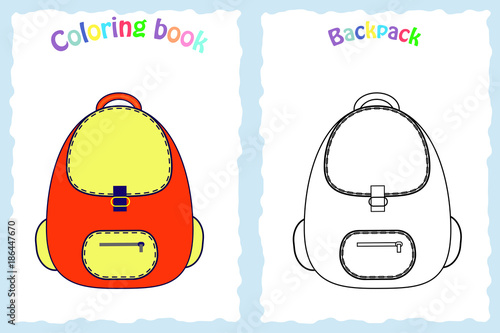 Coloring book page for preschool children with colorful backpack