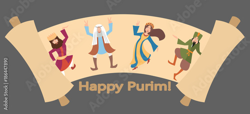 purim greetings, Megillat Ester cartoon vector