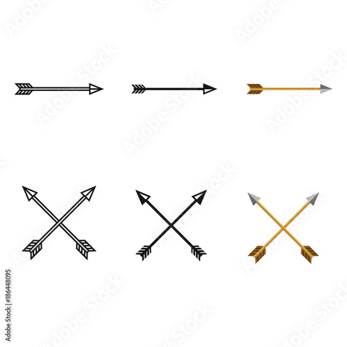 Vector Set of Archery Icons. Single and Crossed Arrows.